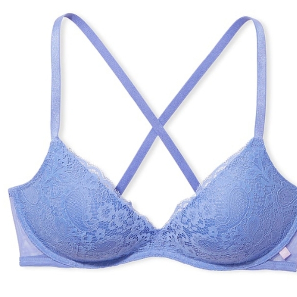 2pc-Sexy Tee Push Up Bra & Lacie Lace Bikini Panty (Verywinkle Blue) 40C-XXL - Picture 2 of 6